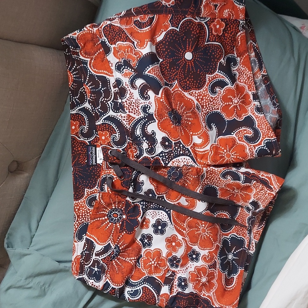 Patagonia Women's Swim Shorts in Orange, Navy, White Floral